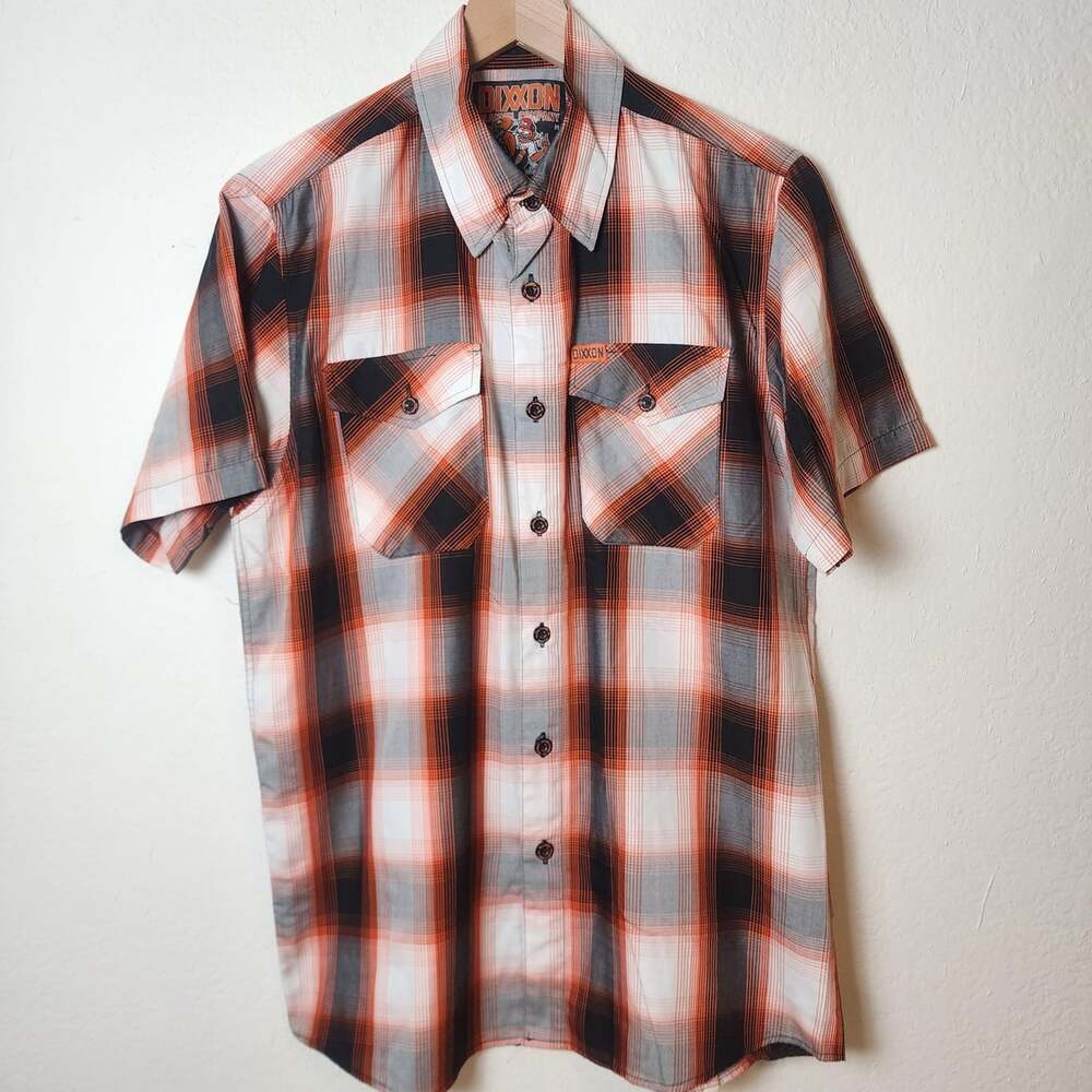 Dixxon Throttle Shirt Mens Medium Orange Plaid D-Lux Bamboo Blend Short Sleeve